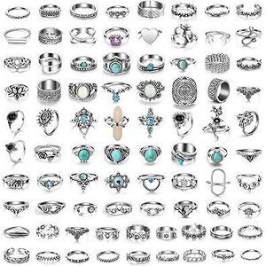 82 Pcs Vintage Silver Knuckle Rings Set For Women, Stackable Bohemian Aesthetic